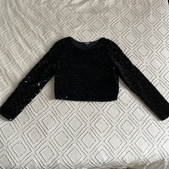 Express Black Sequin Long Sleeved Top - M - Picture 1 of 3